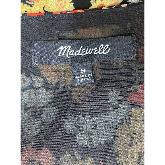 Madewell Women's M Yellow Blouse Polyester Top Floral Peplum Wrap Boho V-Neck - Picture 3 of 9